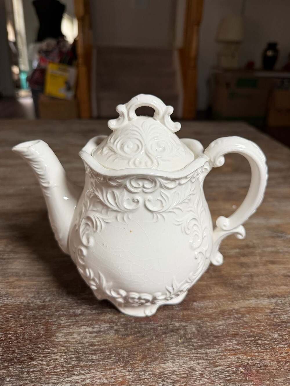 Vintage Napco White Provincial Ceramic Teapot with Lid